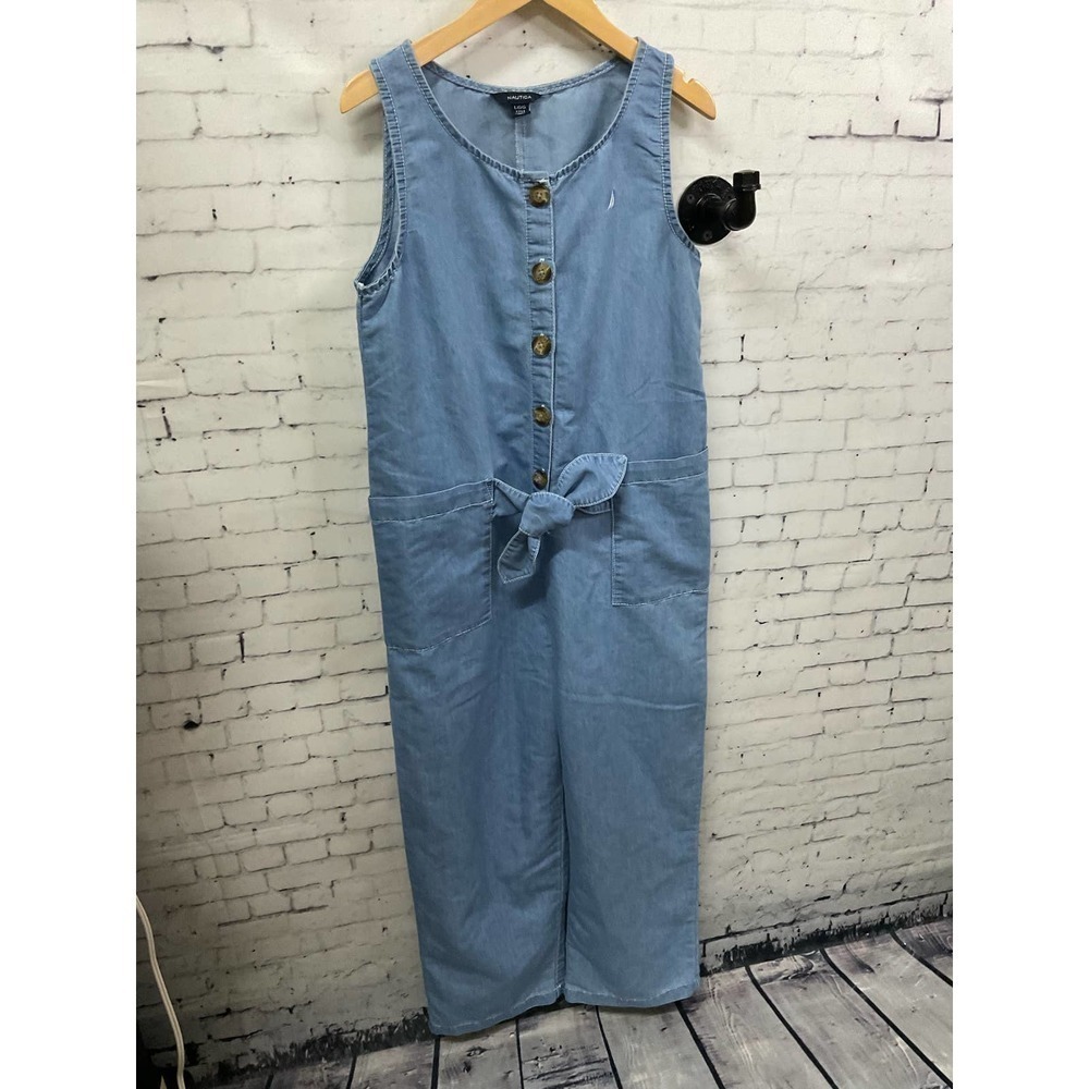 Nautica Girls Size L 12-14 Jean Summer Jumpsuit